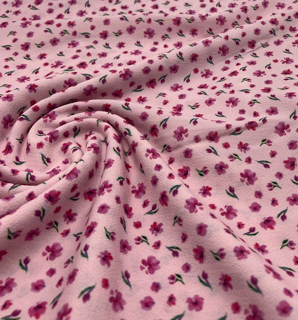 Pink Pink Ditsy Print Lightweight Bubble Crepe Fabric