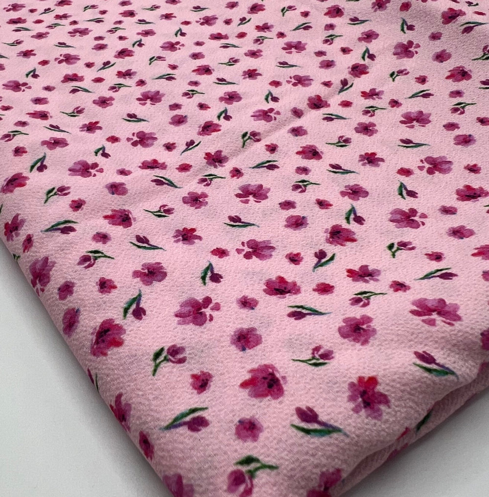 Pink Pink Ditsy Print Lightweight Bubble Crepe Fabric