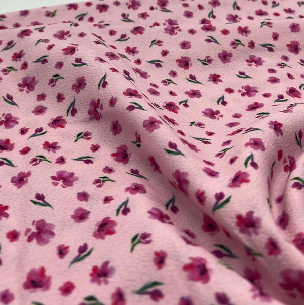Pink Pink Ditsy Print Lightweight Bubble Crepe Fabric