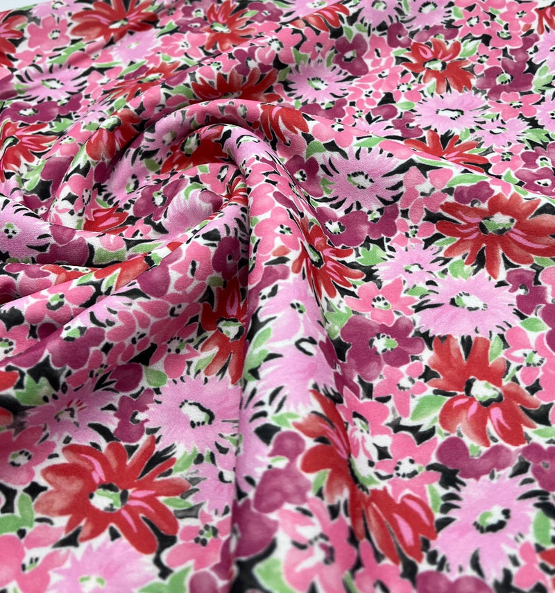Pink & Purple Mix Floral Printed Scuba Crepe Jersey Fabric 4 Way Stretch