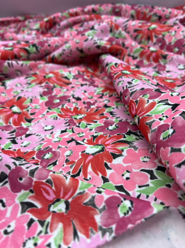 Pink & Purple Mix Floral Printed Scuba Crepe Jersey Fabric 4 Way Stretch