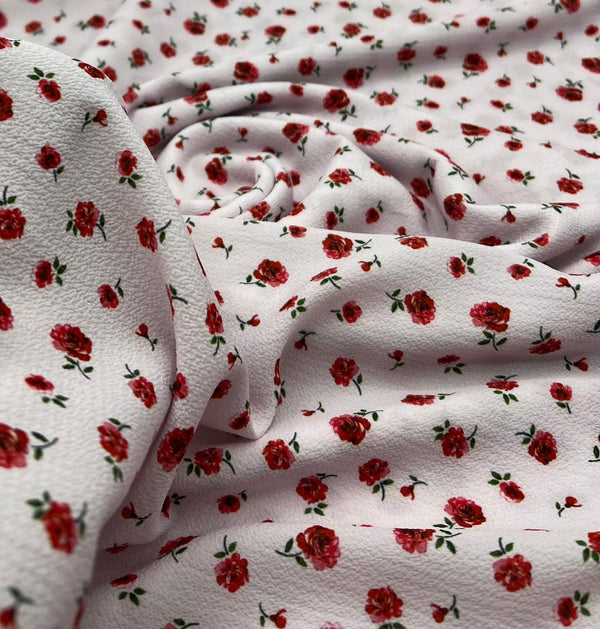 Pink Rose Ditsy Print Lightweight Bubble Crepe Fabric