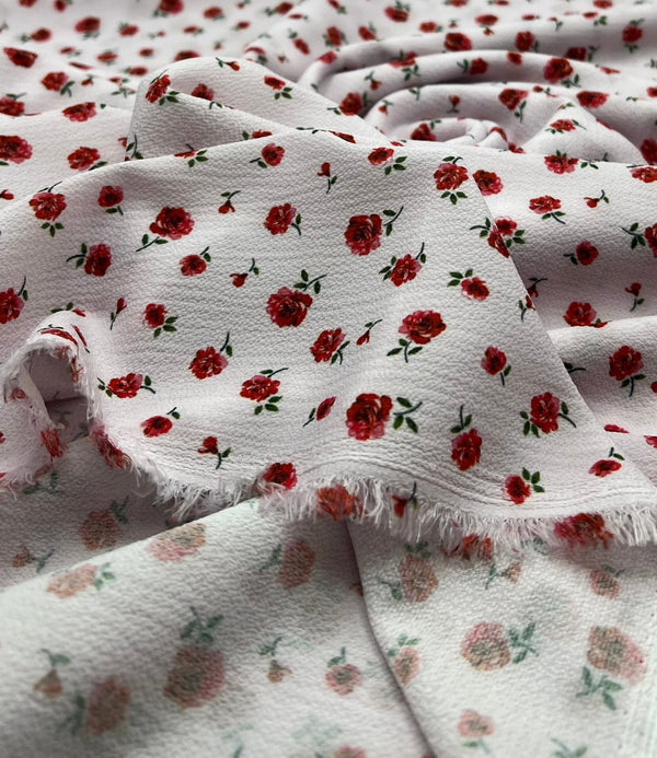 Pink Rose Ditsy Print Lightweight Bubble Crepe Fabric