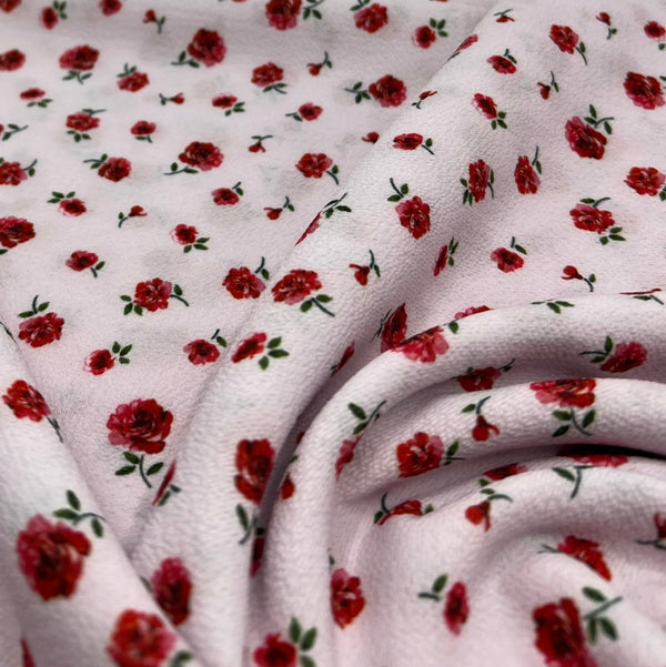 Pink Rose Ditsy Print Lightweight Bubble Crepe Fabric