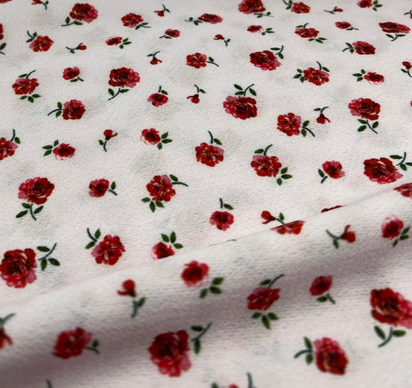 Pink Rose Ditsy Print Lightweight Bubble Crepe Fabric