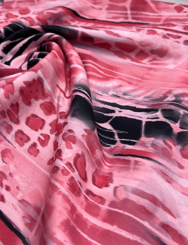 Pink Snake Printed Scuba Crepe Jersey Fabric 4 Way Stretch