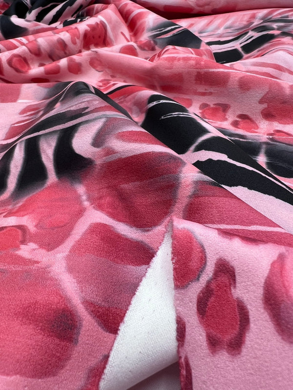 Pink Snake Printed Scuba Crepe Jersey Fabric 4 Way Stretch