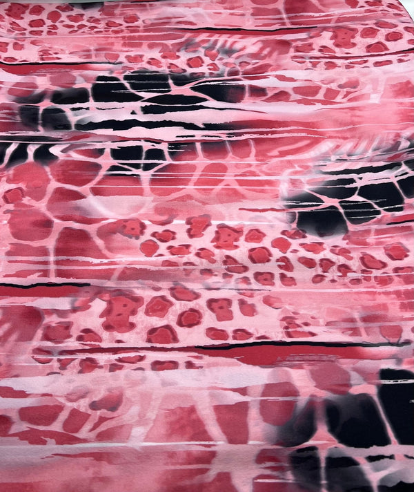 Pink Snake Printed Scuba Crepe Jersey Fabric 4 Way Stretch