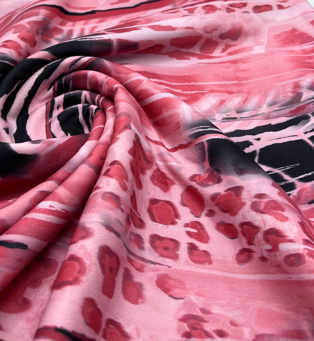Pink Snake Printed Scuba Crepe Jersey Fabric 4 Way Stretch