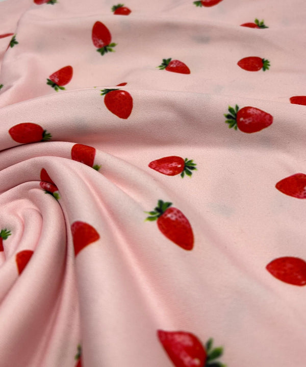 Pink Strawberrys Super Soft Print Spun Poly Stretch Fabric