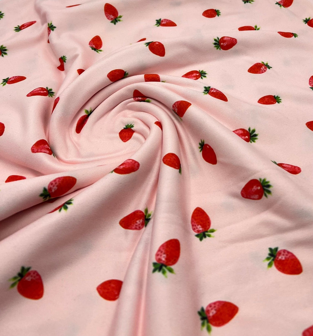 Pink Strawberrys Super Soft Print Spun Poly Stretch Fabric
