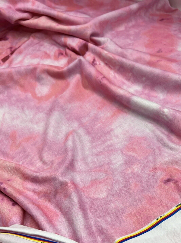 Pink Tie Dye Print Spun Poly Stretch Fabric