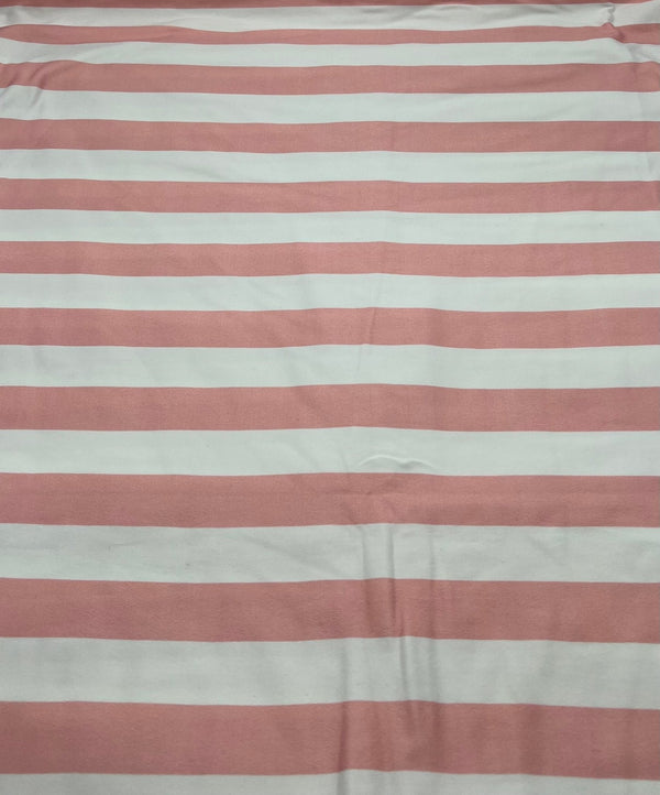 Pink White Stripe Super Soft Print Spun Poly Stretch Fabric