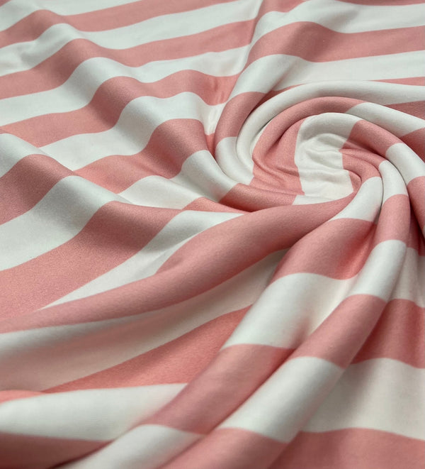 Pink White Stripe Super Soft Print Spun Poly Stretch Fabric