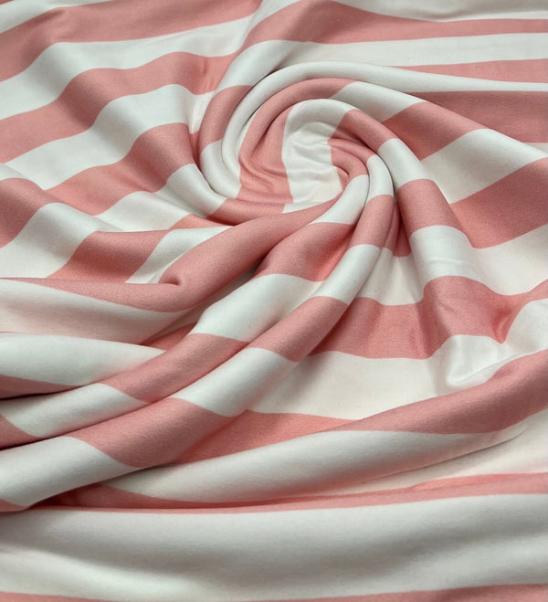 Pink White Stripe Super Soft Print Spun Poly Stretch Fabric