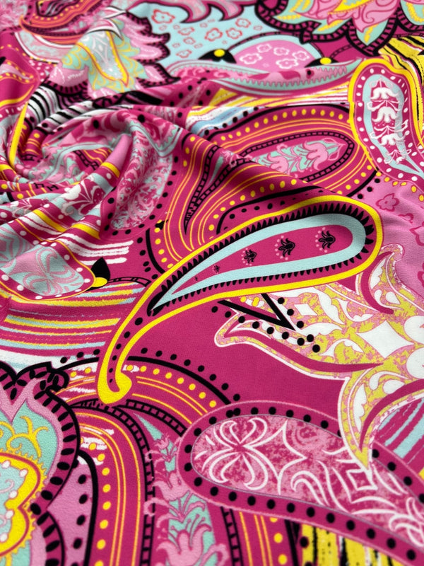 Pink Yellow Mix Print ITY Fabric 4 Way Stretch