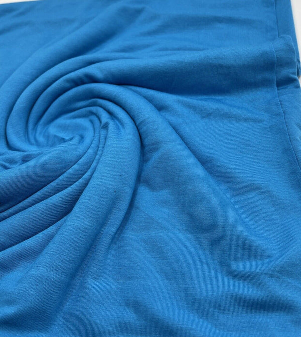 Plain Aqua Blue Viscose Elastane Fabric 4 Way Stretch Jersey