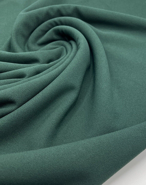 Plain Bottle Green Scuba Crepe Stretch Jersey Fabric 4 Way Stretch