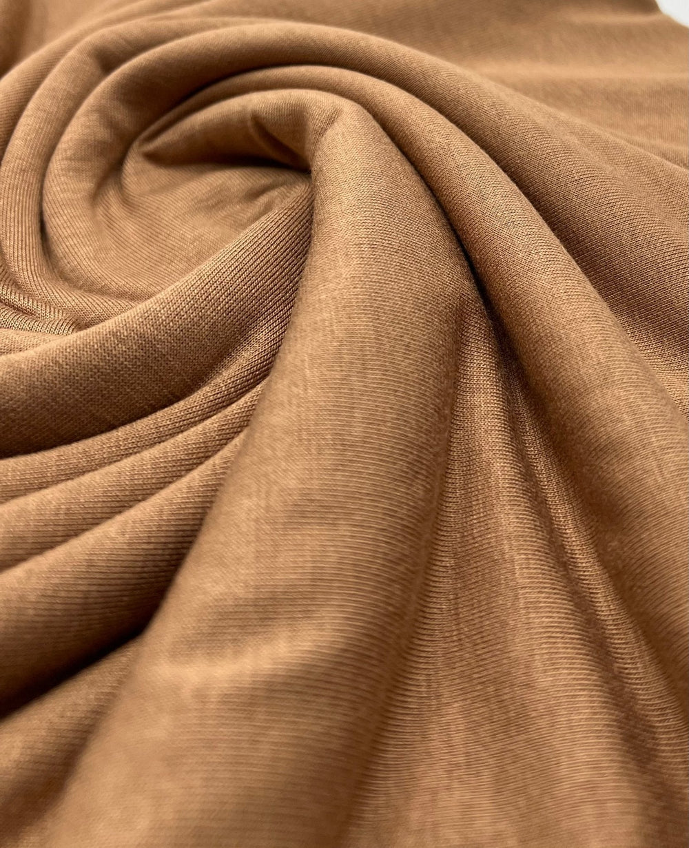 Plain Camel Viscose Elastane Fabric 4 Way Stretch Jersey
