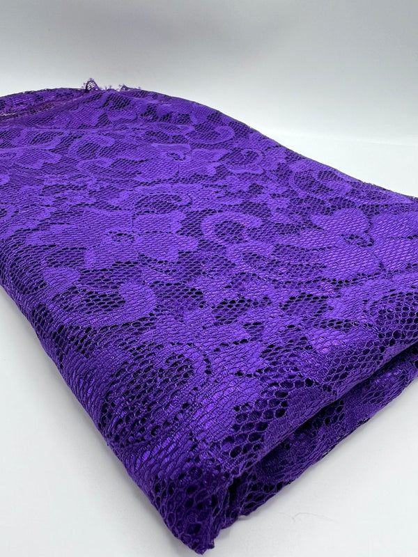 Purple Floral Lace Fabric Stretch