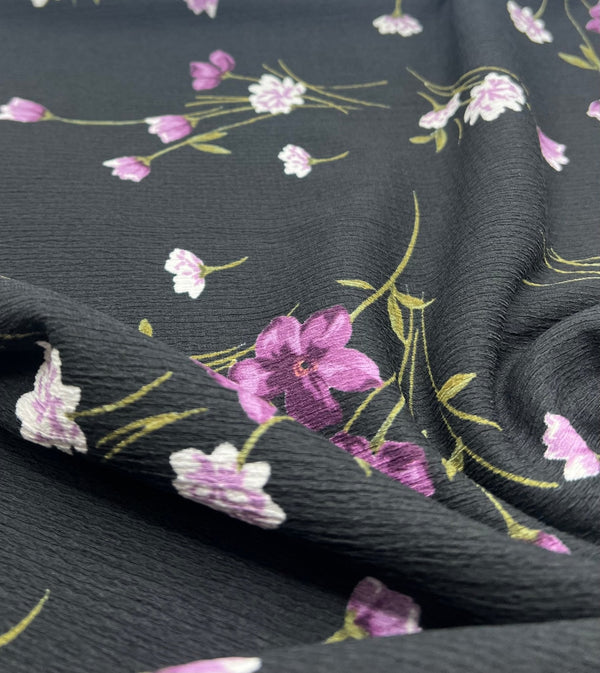 Purple Green Floral Tree Bark Stretch Dress Craft Fabric