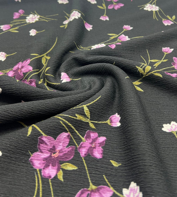 Purple Green Floral Tree Bark Stretch Dress Craft Fabric