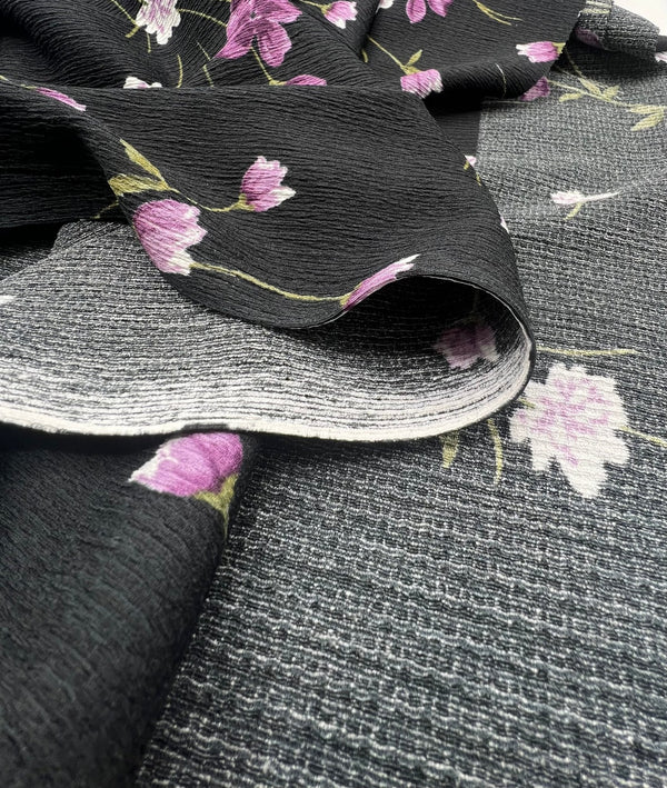 Purple Green Floral Tree Bark Stretch Dress Craft Fabric