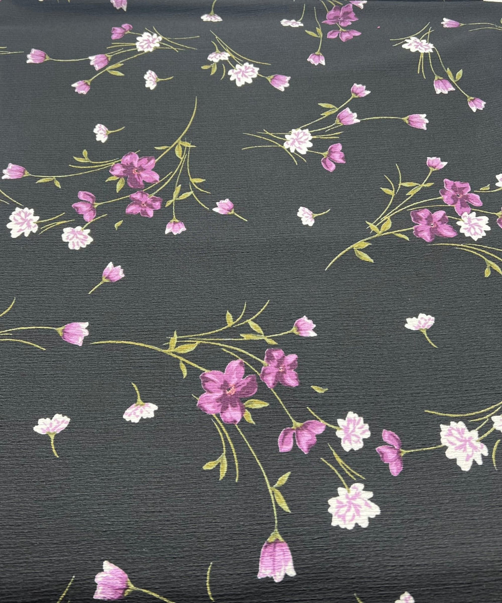 Purple Green Floral Tree Bark Stretch Dress Craft Fabric