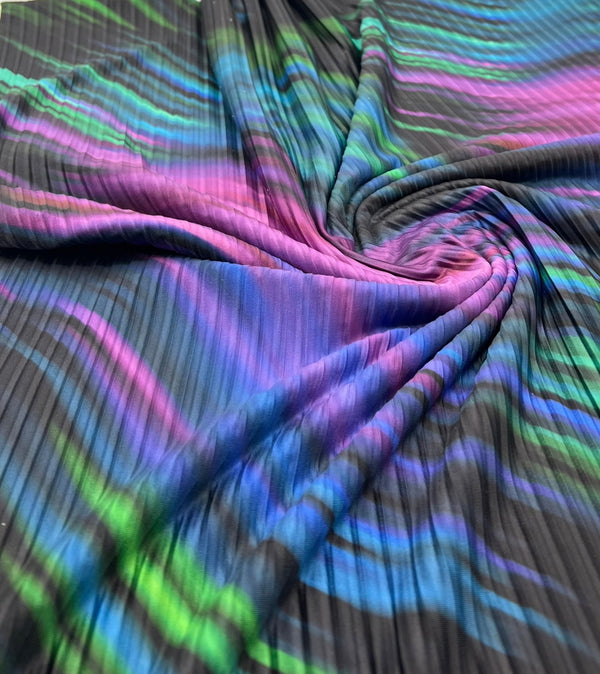 Purple Green Mix Plisse Pleated Stretch Fabric