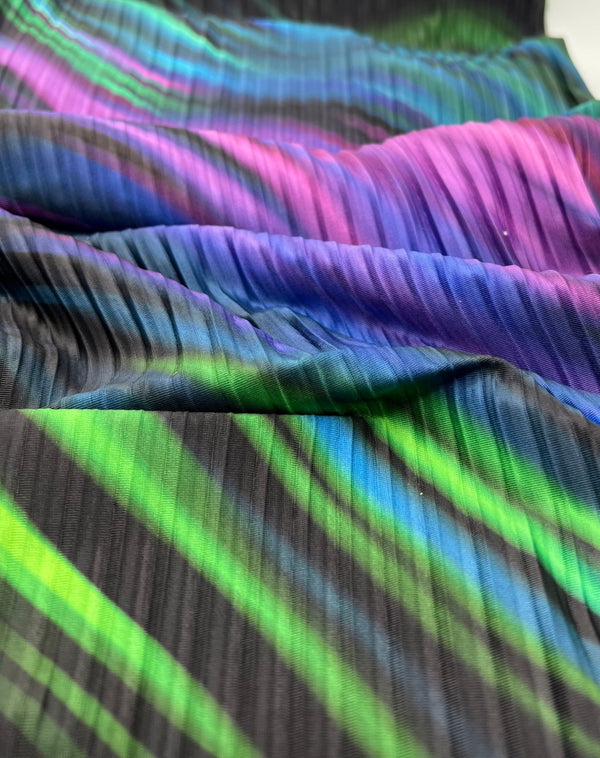 Purple Green Mix Plisse Pleated Stretch Fabric