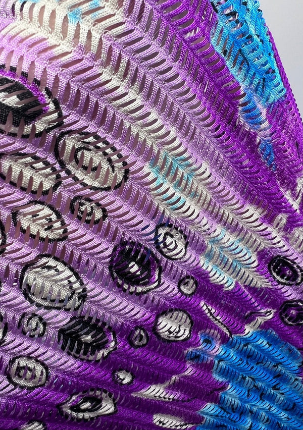 Purple Peacock Chevron Ladder Raschel Knit 4 Way Stretch Fabric