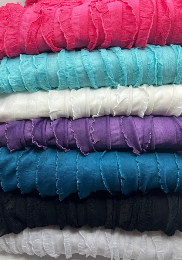 Purple Ruffle Textured 4 Way Stretch Fabric