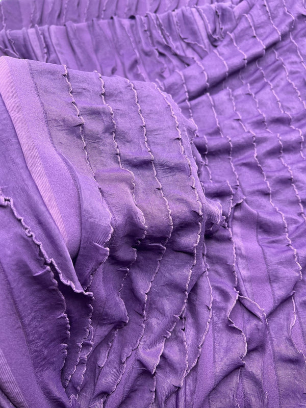 Purple Ruffle Textured 4 Way Stretch Fabric