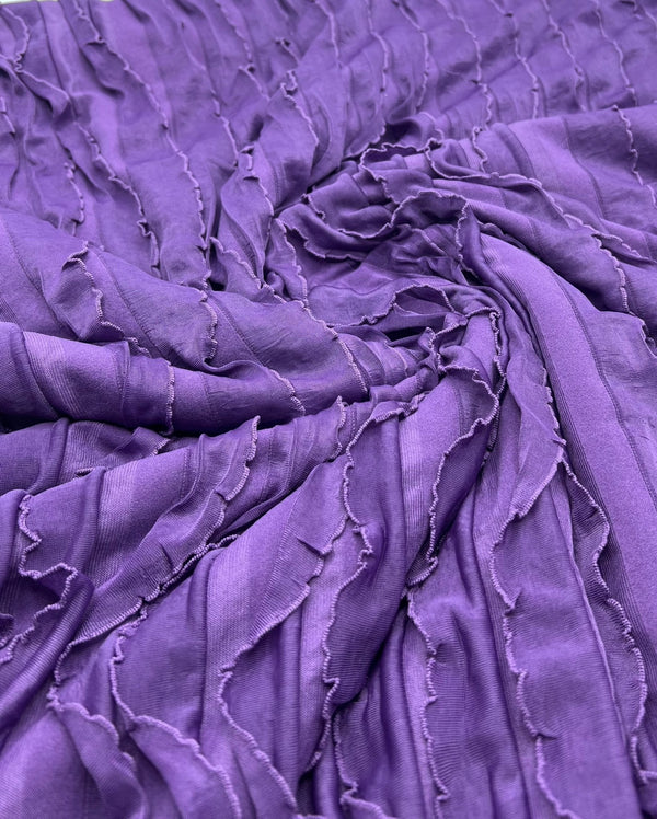 Purple Ruffle Textured 4 Way Stretch Fabric