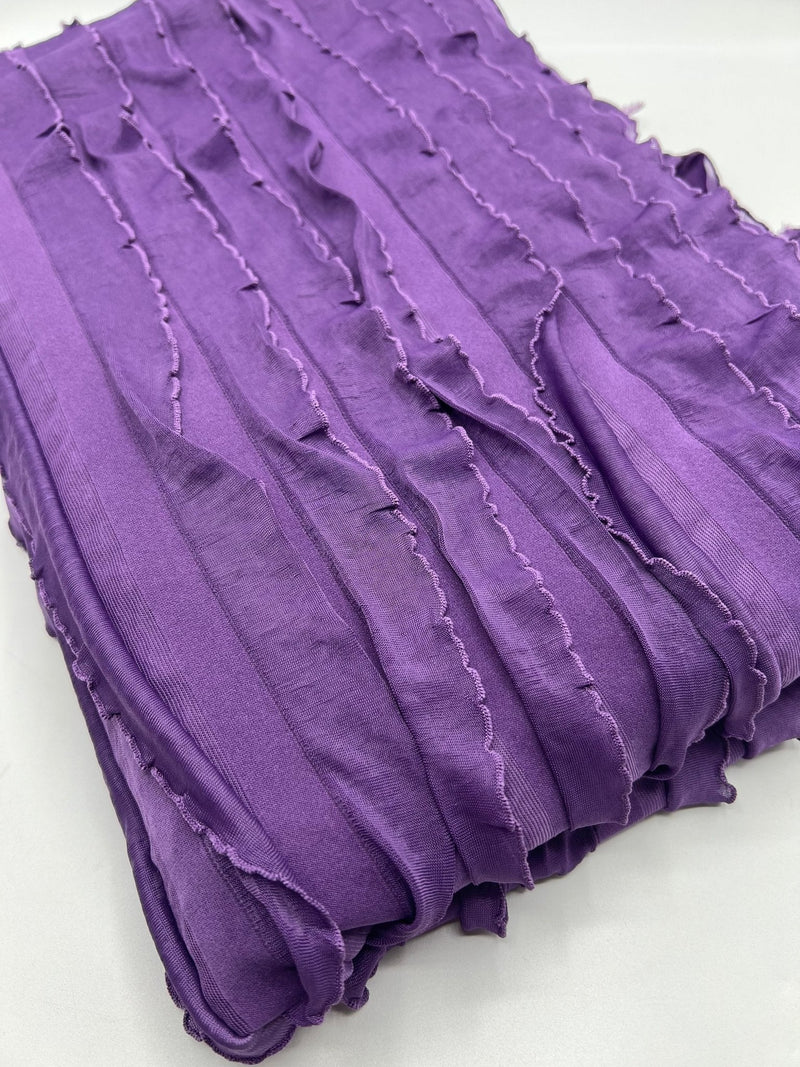 Purple Ruffle Textured 4 Way Stretch Fabric