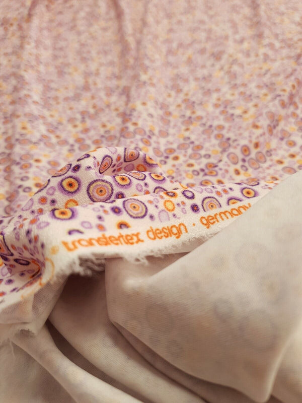 Purple Small Circles Print Lightweight Jersey Crepe Fabric 4 Way Stretch