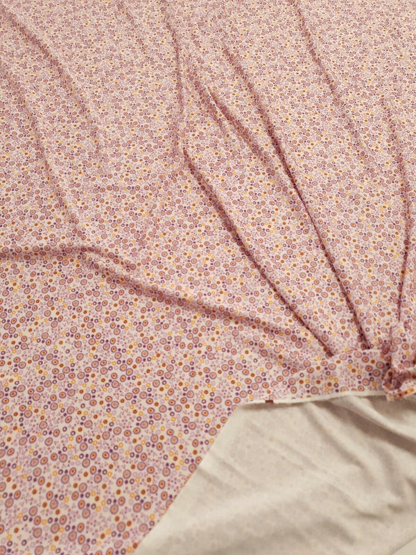 Purple Small Circles Print Lightweight Jersey Crepe Fabric 4 Way Stretch