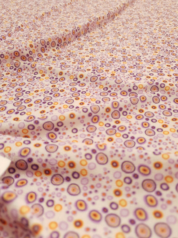 Purple Small Circles Print Lightweight Jersey Crepe Fabric 4 Way Stretch