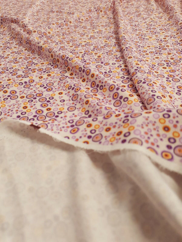 Purple Small Circles Print Lightweight Jersey Crepe Fabric 4 Way Stretch
