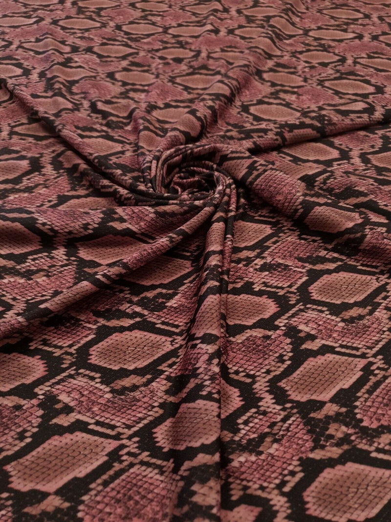 Purple Snakeskin Print Lightweight Jersey Crepe Fabric 4 Way Stretch