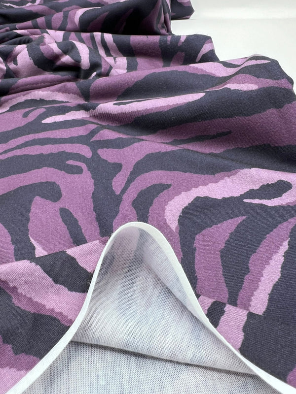 Purple Zebra Spun Poly Stretch Fabric