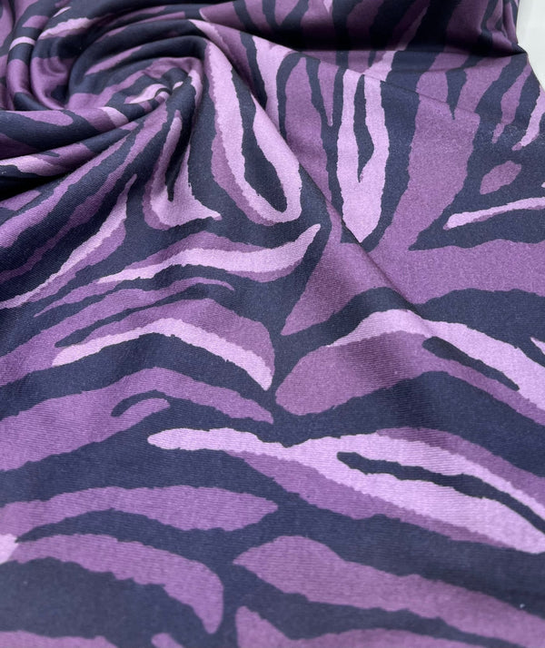 Purple Zebra Spun Poly Stretch Fabric
