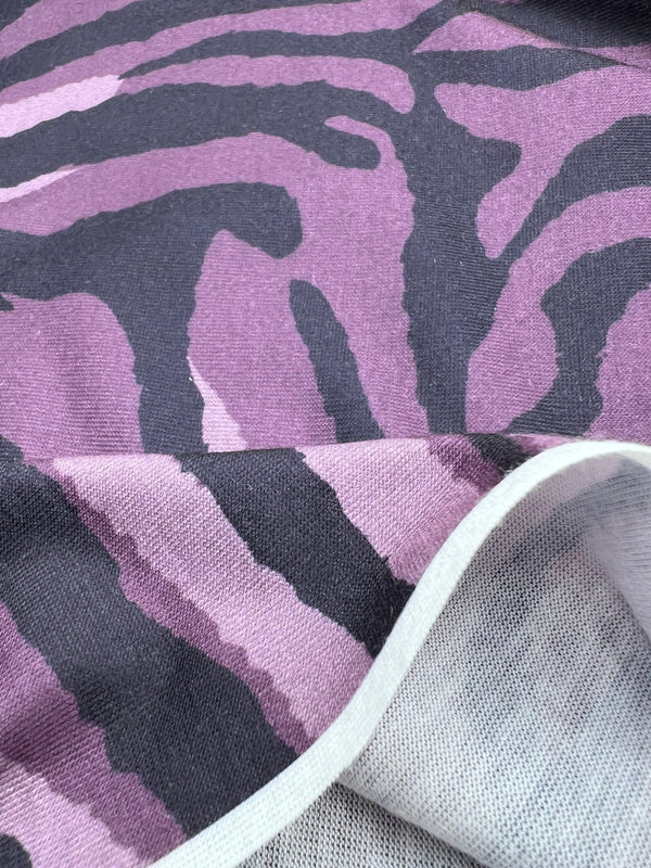 Purple Zebra Spun Poly Stretch Fabric
