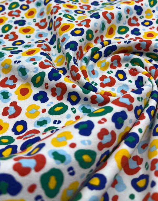Rainbow Leopard Cotton Stretch Jersey 200 GSM 95/5 Lycra 4 Way Stretch