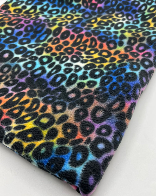 Rainbow Leopard Printed Anti-Pil Polar Fleece Fabric Blanket Loungewear