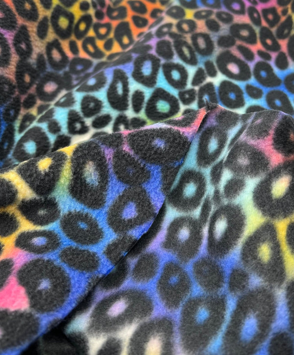 Rainbow Leopard Printed Anti-Pil Polar Fleece Fabric Blanket Loungewear