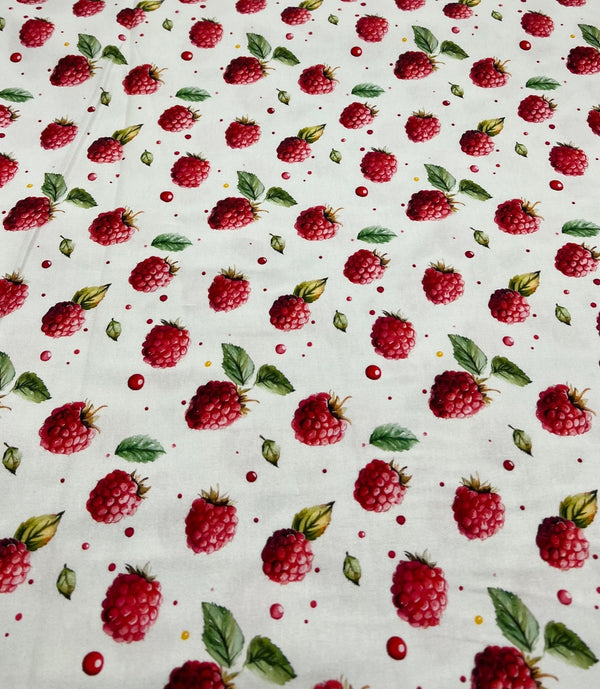 Raspberries Print Cotton Stretch Jersey 200 GSM 95/5 Lycra 4 Way Stretch