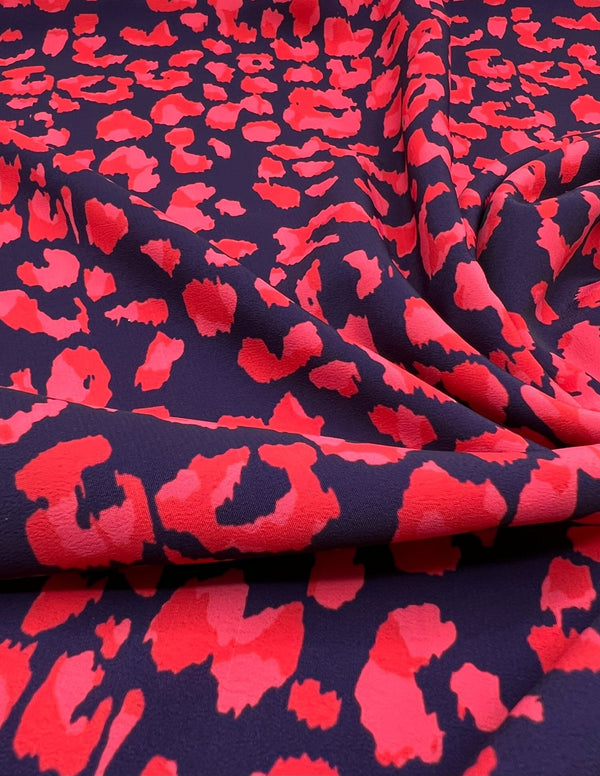 Red Animal Print Lightweight Bubble Crepe Fabric