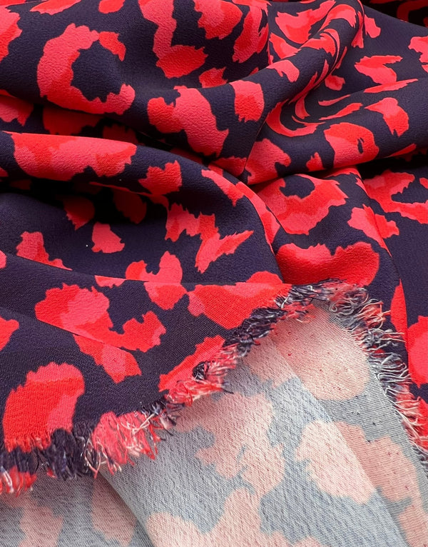 Red Animal Print Lightweight Bubble Crepe Fabric