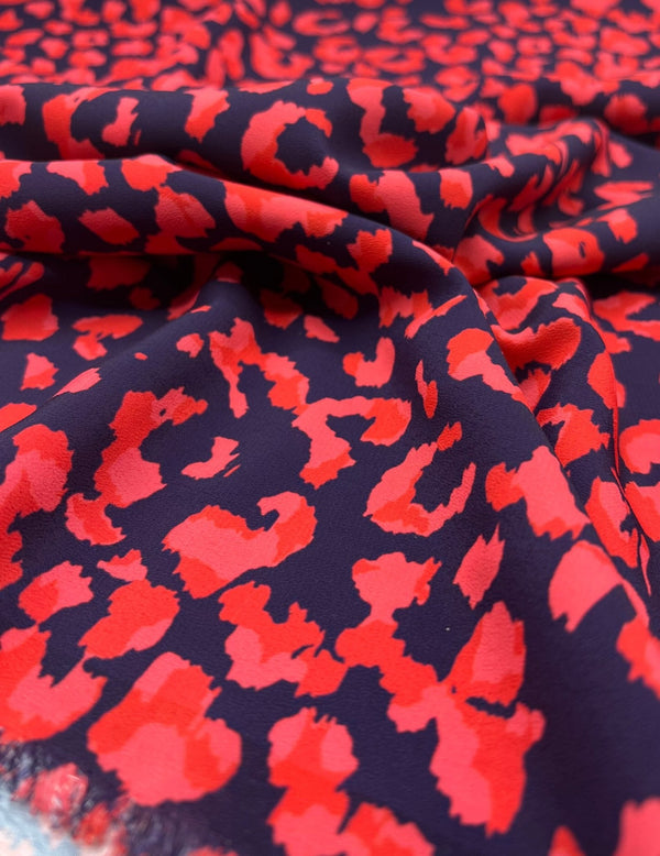 Red Animal Print Lightweight Bubble Crepe Fabric